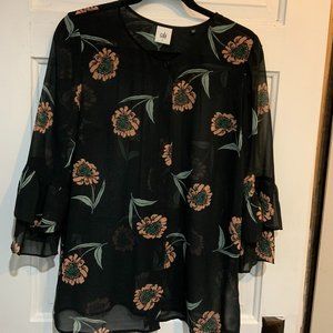 CAbi black floral blouse
